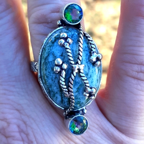 New Tree Agate & Mystic Topaz 925 Silver Ring. - Picture 3 of 8